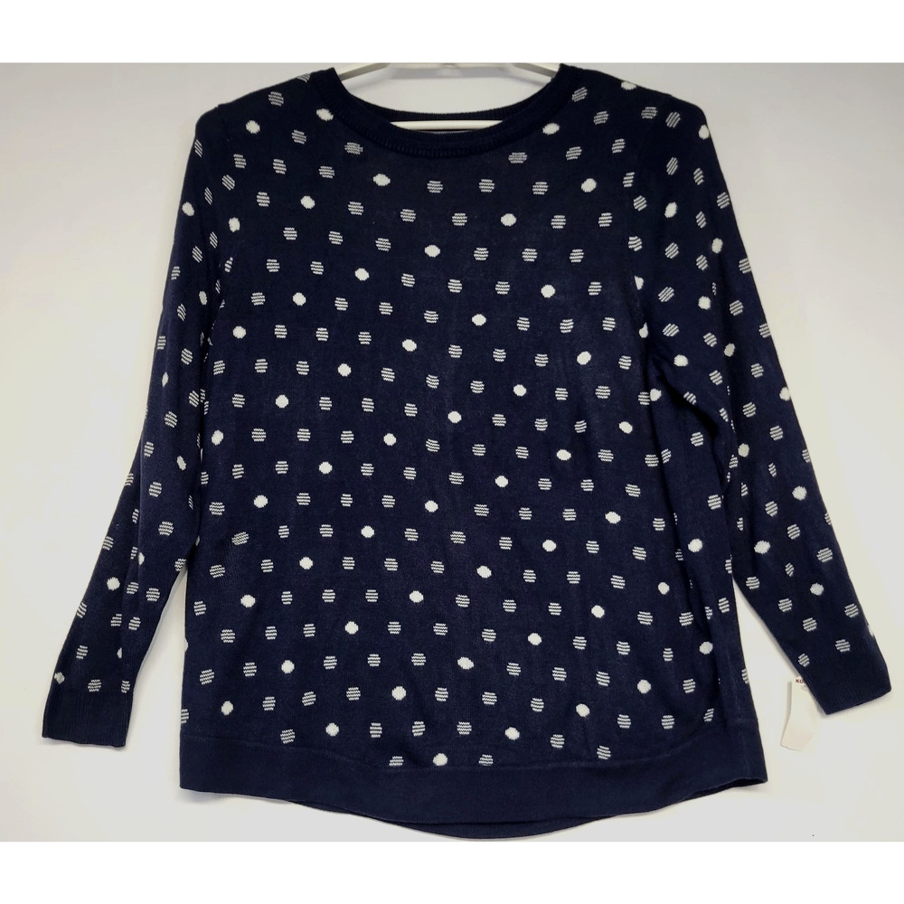 Croft & Barrow Sweater Womens XL Navy Blue Polka Dot Pullover Cozy Preppy Office
